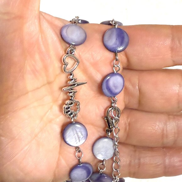 Purple Mother of Pearl Beaded Short Necklace + Paw Print Heart Beat Pendant - Picture 13 of 13